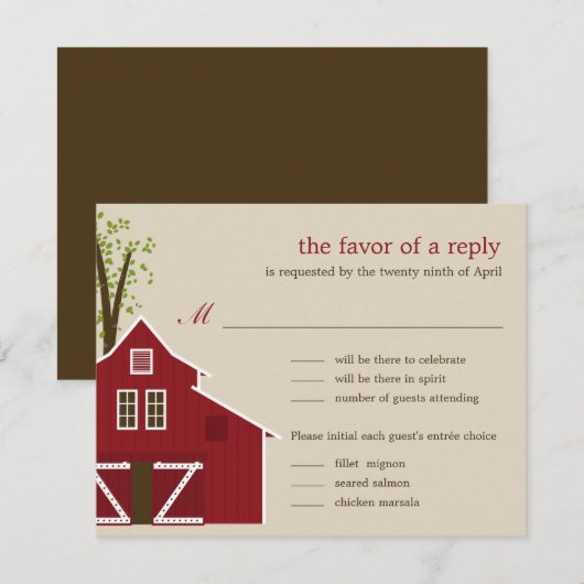 Huwelijksreactiekaart voor een rustieke schuurhuwe RSVP kaartje (Voorkant / Achterkant)