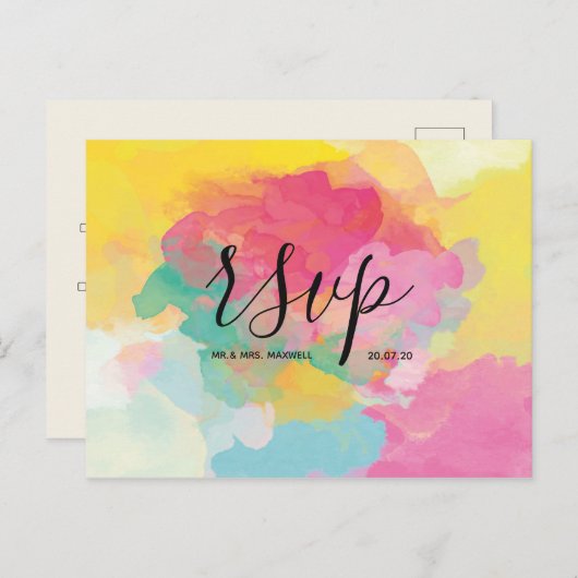 Huwelijksreactiekaart Waterverf Script Postkaart Uitnodiging Briefkaart (Voorkant / Achterkant)