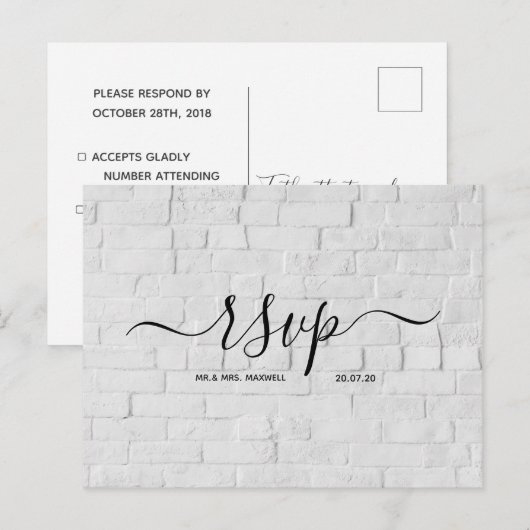 Huwelijksreactiekaart | Witte baksteen script brie Uitnodiging Briefkaart (Voorkant / Achterkant)