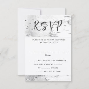 Huwelijksreactiekaart witte berk inclusief aantal RSVP kaartje