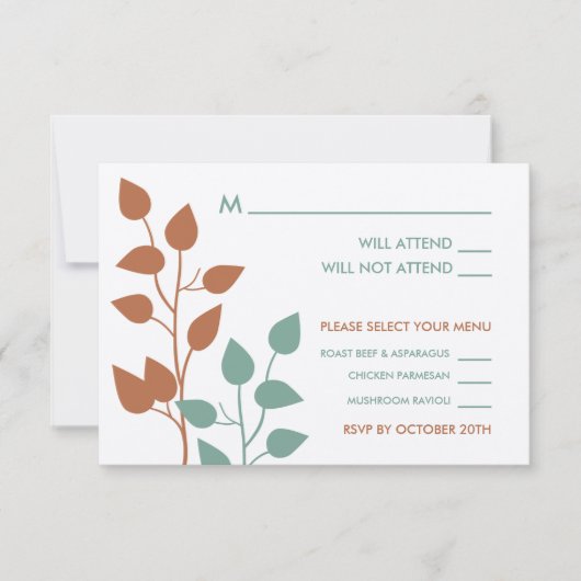 Huwelijksreactiekaarten met herfstbladeren en dubb RSVP kaartje (Voorkant)