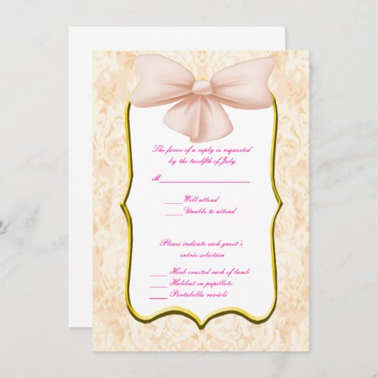 Huwelijksreactiekaarten met Roze Lint Kaart (Voorkant / Achterkant)