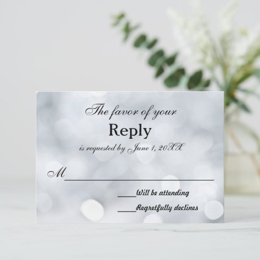 Huwelijksreactiekaartjes met licht RSVP Kaartje (Staand voorkant)