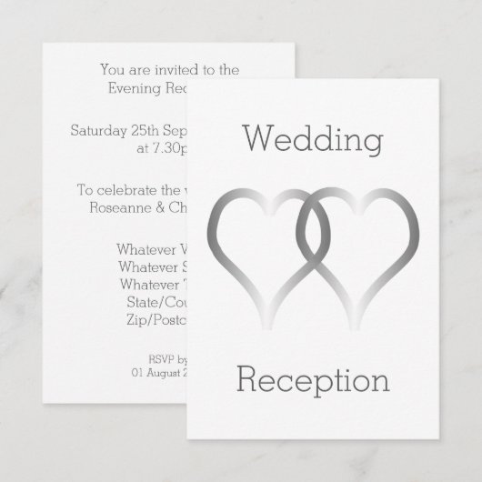 Huwelijksreceptie behuizing Kaart Silver Hearts (Voorkant / Achterkant)