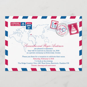 Huwelijksreceptie Croatia Air Mail Kaart