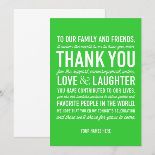 Huwelijksreceptie Dank Je Kaart (Voorkant / Achterkant)