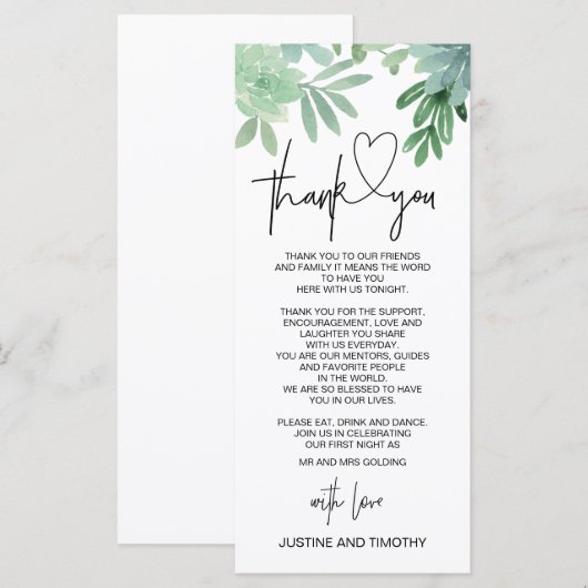 Huwelijksreceptie Dank u plaats instelling groen Menu (Voorkant / Achterkant)