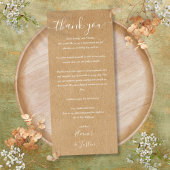 Huwelijksreceptie Dank u rustieke plaats kaart