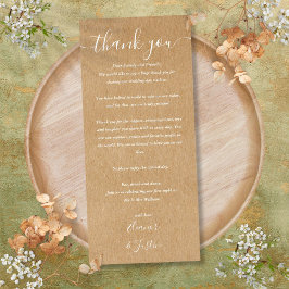 Huwelijksreceptie Dank u rustieke plaats kaart