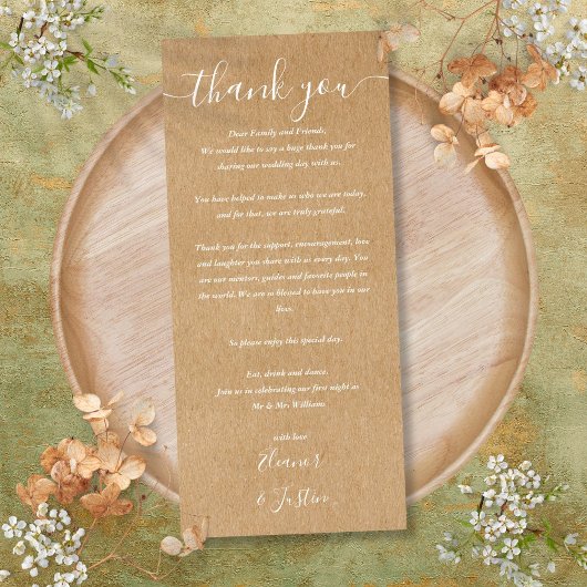 Huwelijksreceptie Dank u rustieke plaats kaart