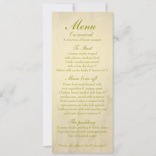 Huwelijksreceptie dinermenu met witte roos knop kaart (Achterkant)