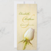 Huwelijksreceptie dinermenu met witte roos knop kaart (Voorkant)