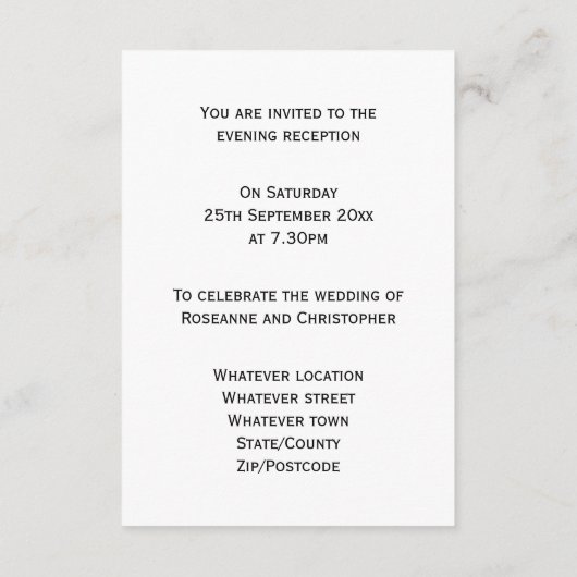 Huwelijksreceptie Enclosure Kaart Bruid Bruidegom (Achterkant)