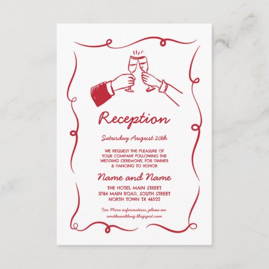 Huwelijksreceptie Hand getekend geïllustreerd gril Informatiekaartje (Voorkant)