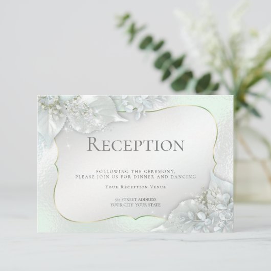 HUWELIJKSRECEPTIE | Honingdauwgroene Shimmer Kaart (Staand voorkant)