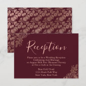 Huwelijksreceptie in Rose Goud en Bourgondië Informatiekaartje (Voorkant / Achterkant)