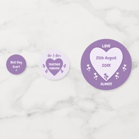 Huwelijksreceptie Paarse en Lila hartentafel Confetti (Achterkanten)