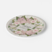 Huwelijksreceptie Roze Hydrangea Rozen Lace n Wood Papieren Bordje (Gekanteld)