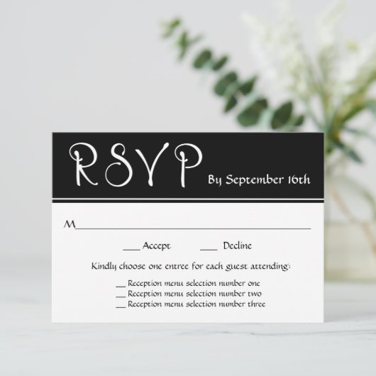 Huwelijksreceptie RSVP 3 Menu Keuzes Reactie (Staand voorkant)
