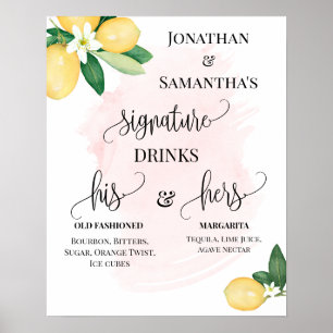 Huwelijksreceptie Signature Dranken Citroenen Roze Poster