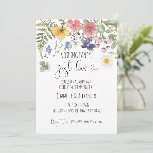 Huwelijksreceptie Uitnodiging met Wilde Bloemen (Staand voorkant)