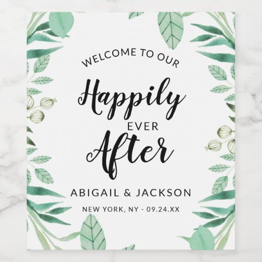 Huwelijksreceptie Welkom bij Happily Ever After Wijn Etiket (Enkel label)