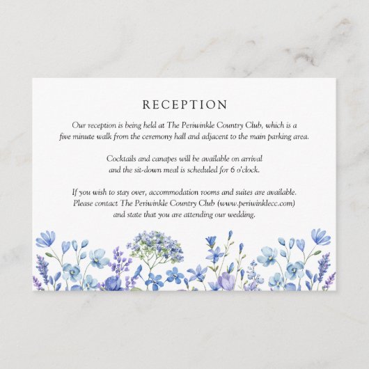 Huwelijksreceptie Wildflower Periwinkle Floral Informatiekaartje (Voorkant)