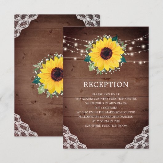 Huwelijksreceptie Zonnebloem Kant Baby's Adem Informatiekaartje (Voorkant / Achterkant)