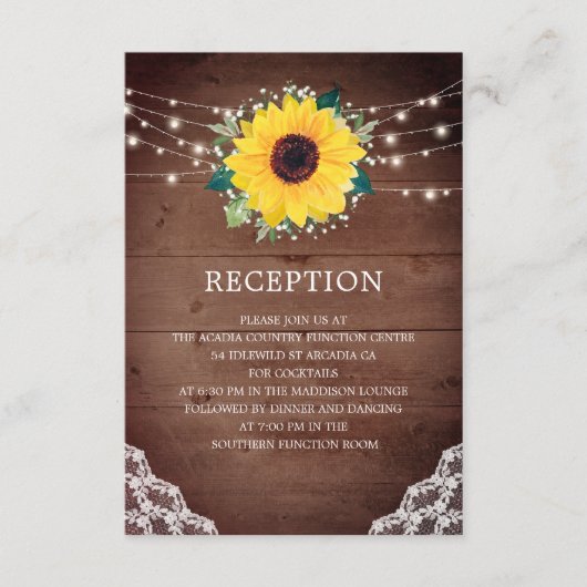 Huwelijksreceptie Zonnebloem Kant Baby's Adem Informatiekaartje (Voorkant)