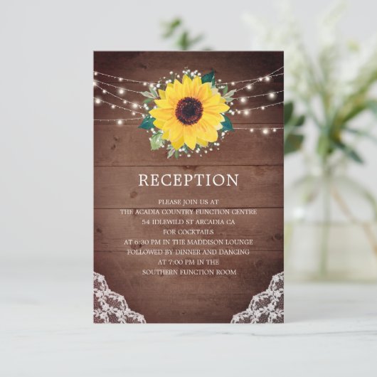 Huwelijksreceptie Zonnebloem Kant Baby's Adem Informatiekaartje (Staand voorkant)