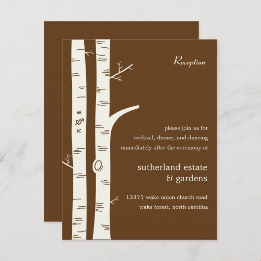 Huwelijksreceptiekaart Berk Bomen - Chocolade Informatiekaartje (Voorkant / Achterkant)