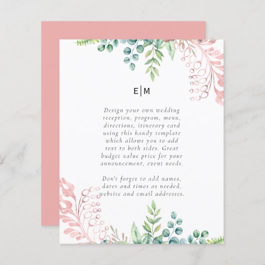 Huwelijksreceptieprogramma met rozegouden groen (Voorkant / Achterkant)