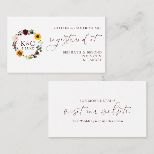 Huwelijksregister Kaarten Zonnebloem Bourgondische (Voorkant / Achterkant)