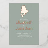 Huwelijksreis Bestemming Maine Staatkaart Rose Gou Folie Uitnodiging (Voorkant)