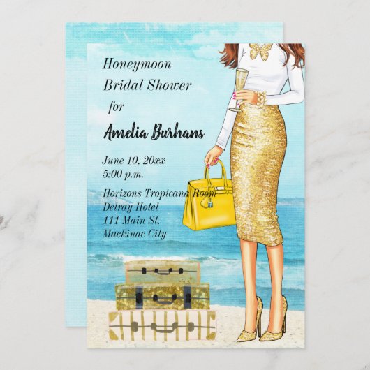 Huwelijksreis bruids douche uitnodiging Tropisch (Voorkant / Achterkant)