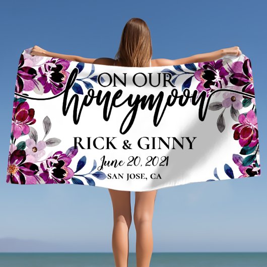 Huwelijksreis Cadeaus - Gepersonaliseerd Bloemmoti Strandlaken