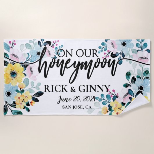 Huwelijksreis Cadeaus Persoonlijke Bloemen Strandlaken (Voorkant)