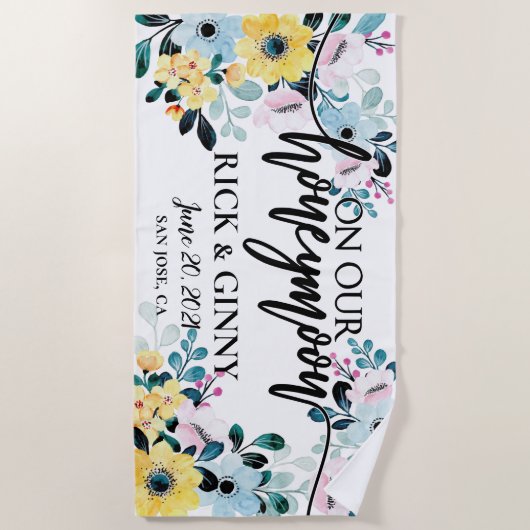 Huwelijksreis Cadeaus Persoonlijke Bloemen Strandlaken (Voorkant)