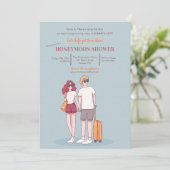 Huwelijksreis Douchen Blauwe Uitnodiging  (Staand voorkant)