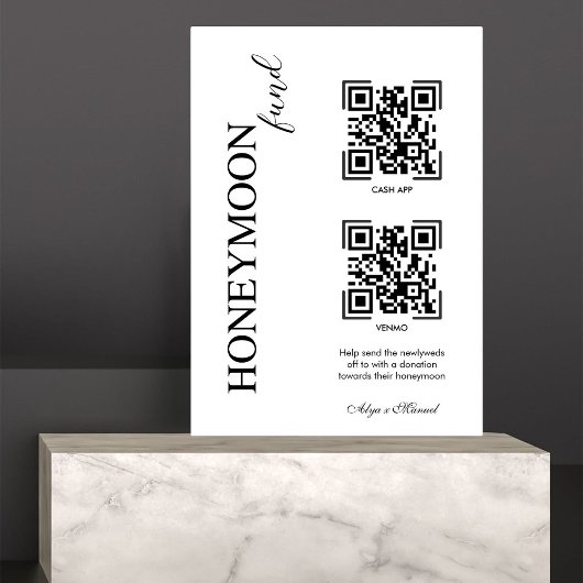 Huwelijksreis Elegant Fonds Moderne Cash QR Code B Reclamebord Met Voetstuk