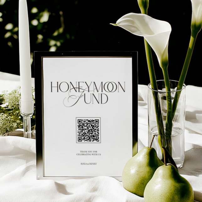 Huwelijksreis Fonds Elegant Zwart & Wit Huwelijksb (Honeymoon Fund Elegant Black & White Wedding Sign)