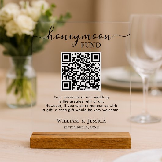 Huwelijksreis Fonds Met QR Code Acryl Bord