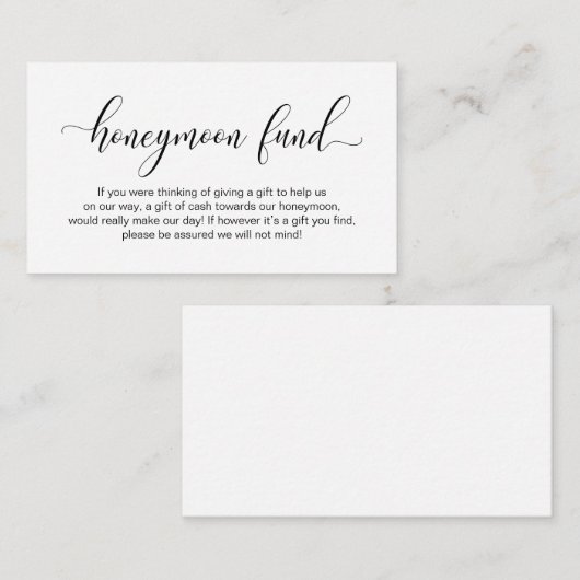 Huwelijksreis Fonds, Modern Elegant Script Informatiekaartje (Voorkant / Achterkant)