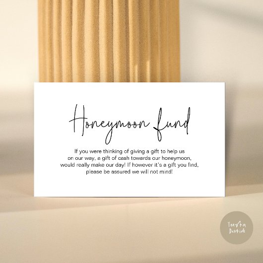 Huwelijksreis Fonds, Modern Handgeschreven Script Informatiekaartje