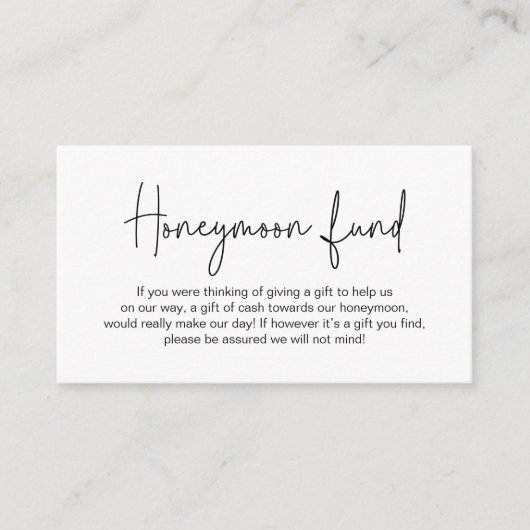 Huwelijksreis Fonds, Modern Handgeschreven Script Informatiekaartje (Voorkant)