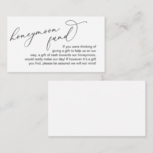Huwelijksreis Fonds, Modern Romantisch Script Informatiekaartje (Voorkant / Achterkant)