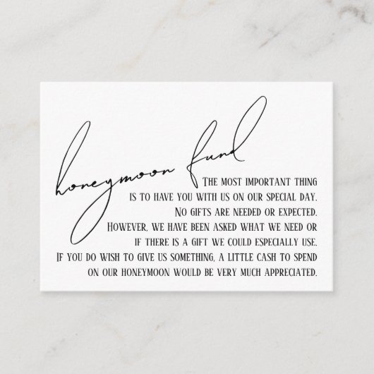 Huwelijksreis Fonds Modern Slim Handschrift Wit Informatiekaartje (Voorkant)