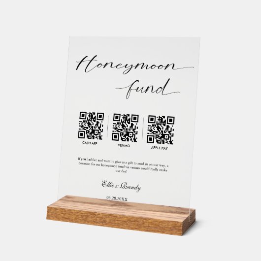 Huwelijksreis Fonds Moderne Cash QR Code Bruiloft  Acryl Bord (Hoek)