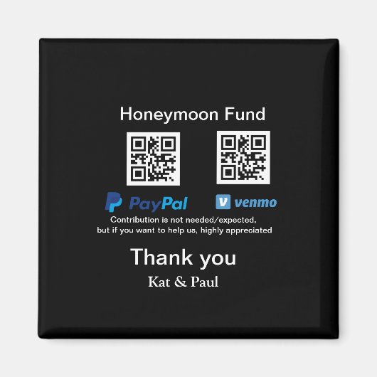 Huwelijksreis Fonds PayPal Venmo QR code bedankt Magneet (Voorkant)