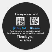 Huwelijksreis Fonds PayPal Venmo QR-code bedankt Ronde Sticker (Voorkant)